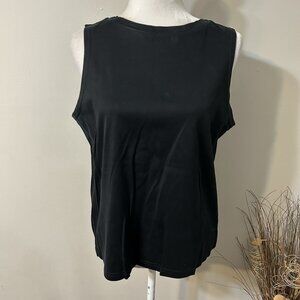 Talbots Women Black Sleeveless 100% Mercerized Cotton Tank Top Made In Italy L